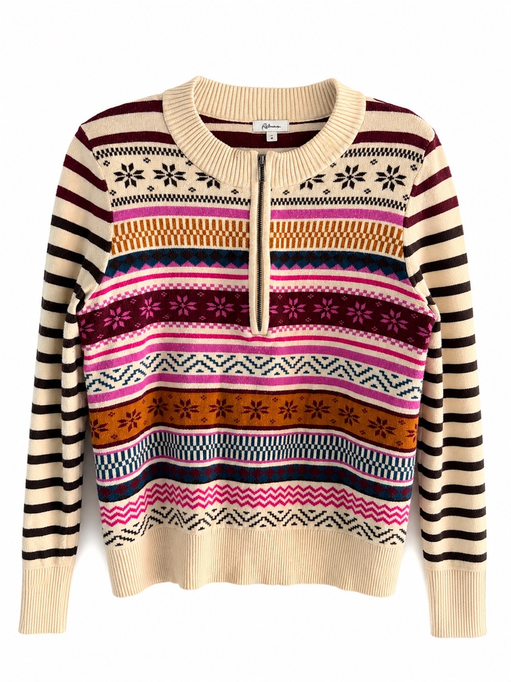 Reitmans Fair Isle Pattern Zip-Neck Sweater - Size Medium